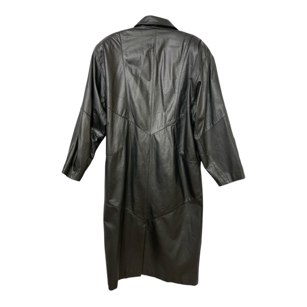 VTG G-III Genuine Leather Trench Coat Long Black Overcoat L Made in Indonesia - Picture 8 of 15
